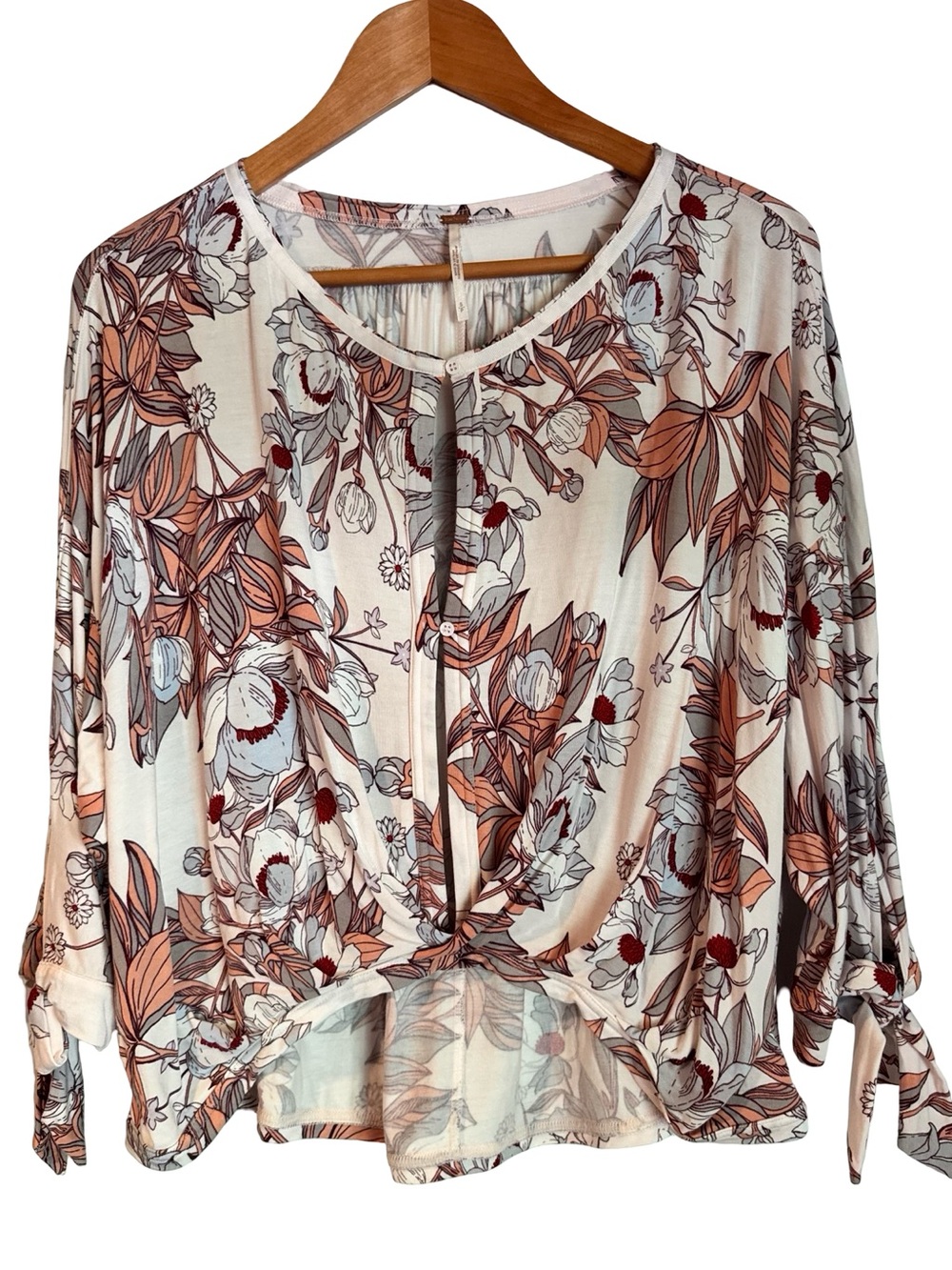 Free People Women’s Keepin On Ivory Floral 3/4 Sleeve Blouse Small Boho EUC